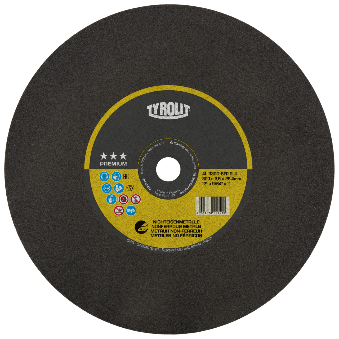 Tyrolit Disco de corte 350x2,5x25,4 A46 N4 BF PREMIUM inox