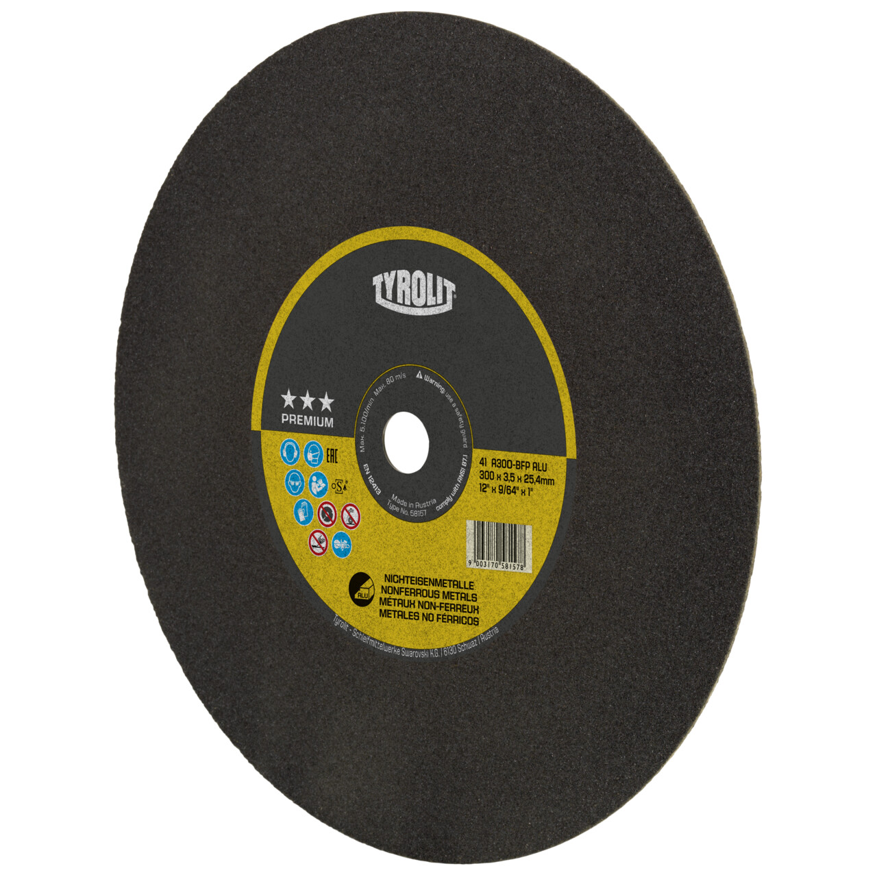 Tyrolit Disco de corte 350x2,5x25,4 A46 N4 BF PREMIUM inox