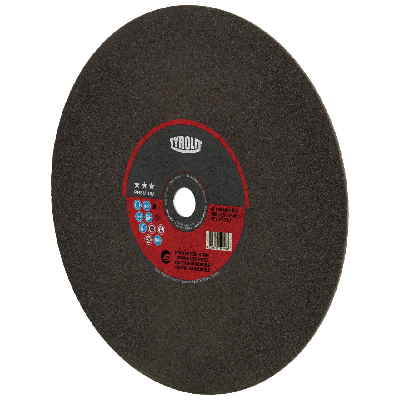 Tyrolit Disco de corte 300x3x25,4 A30 N3 BF PREMIUM inox
