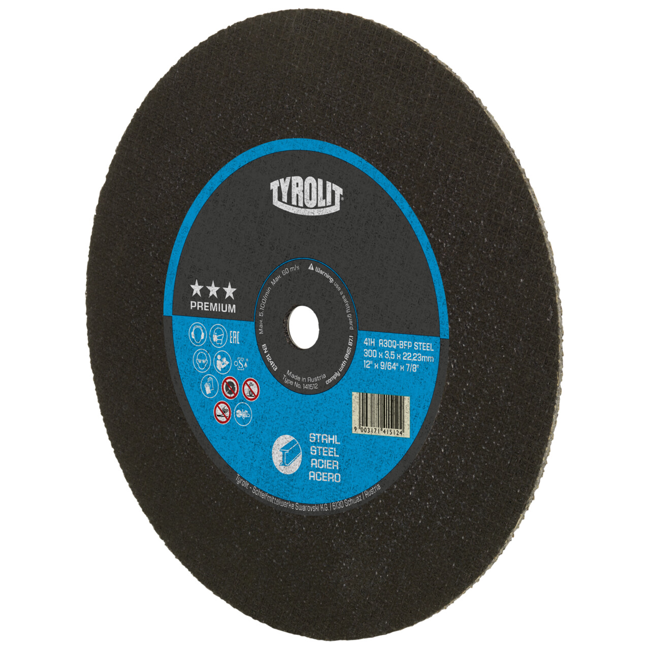 Tyrolit Disco de corte recto 300x3,5x20 A30 PREMIUM acero