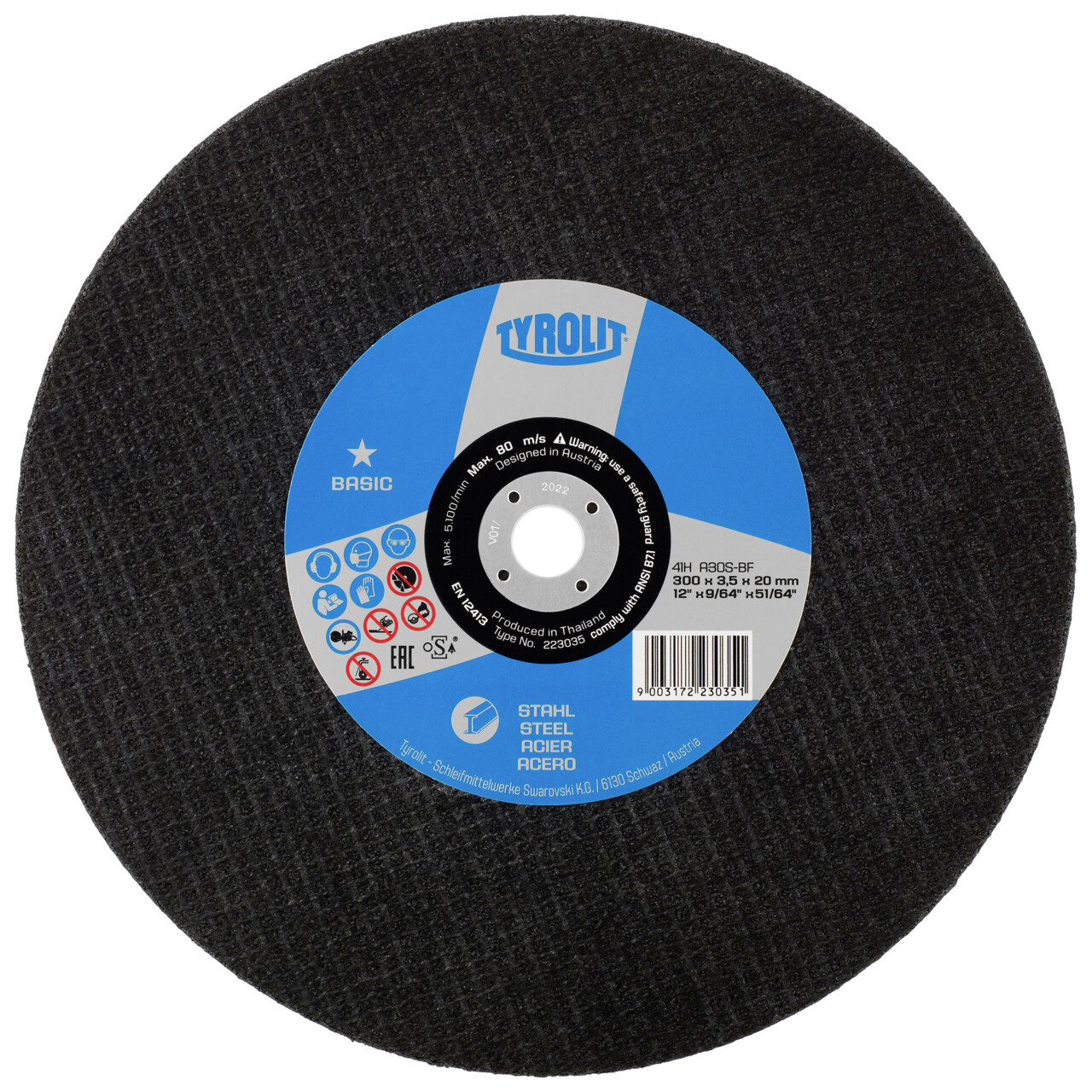 Tyrolit Disco de corte recto 300x3,5x20 A30 BASIC acero