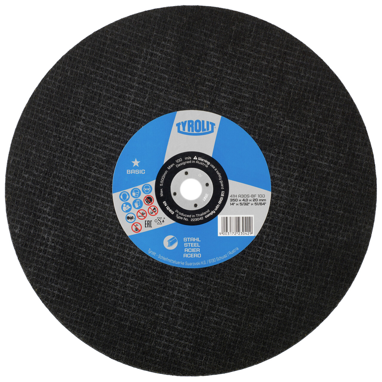 Tyrolit Disco de corte recto 350x4x20 A30 BASIC acero