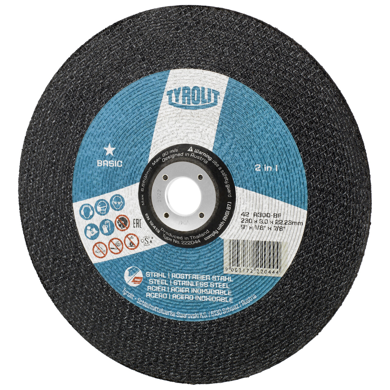 Tyrolit Disco de corte abombado 230x3x22,23 A30 BASIC acero/inox