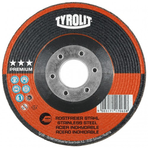 Tyrolit Discos de desbaste para acero inoxidable 115 x 4 #27E 115x4x22,23 A30R-BFX