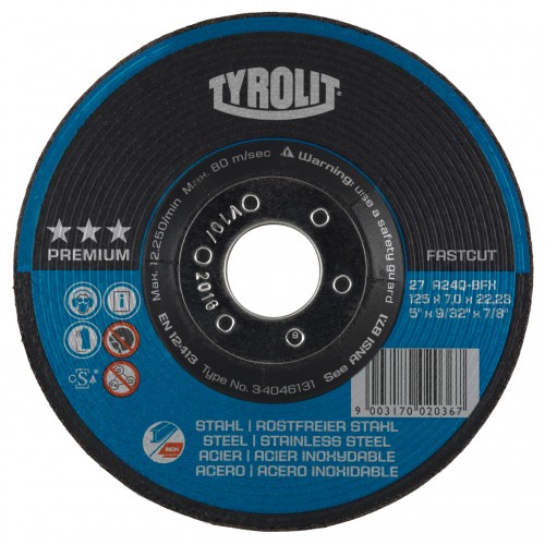 Tyrolit Discos de desbaste FASTCUT para acero y acero inoxidable 178 x 7 #27E 178x7x22,23 A30P-BFP