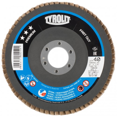 Tyrolit Discos de láminas FASTCUT para acero y acero inoxidable 115 #27ELA 115x22,2 ZA40P-B