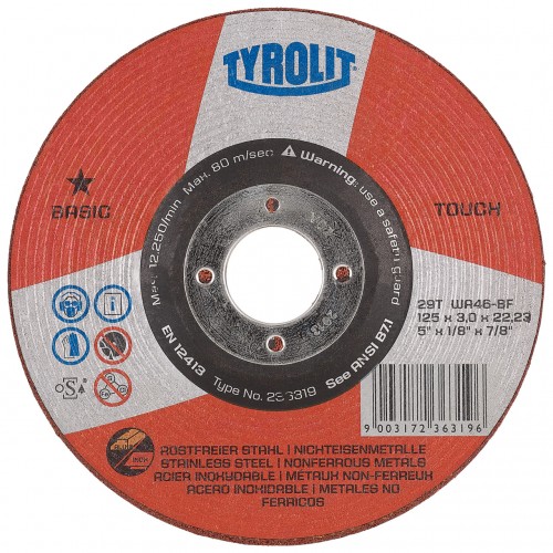 Tyrolit Discos de desbaste TOUCH para acero inoxidable y metales no férricos 115 #27T 115x3x22,23 WA46R-BF