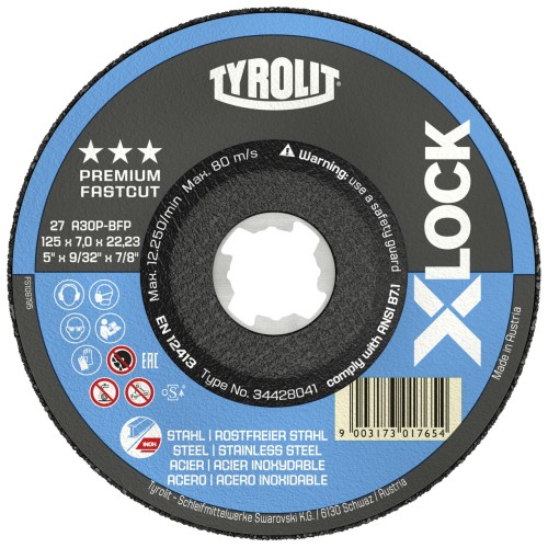 Tyrolit Disco de desbaste 125x7x22,23 mm A30Q PREMIUM acero/inox