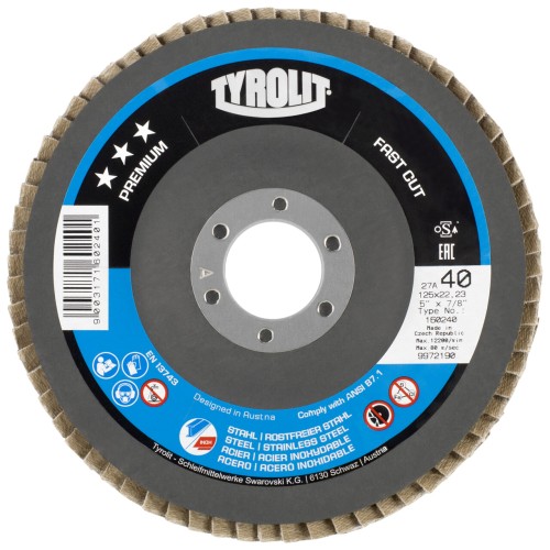 Tyrolit Disco de láminas FASTCUT inclinado 125x22,2 ZA40 PREMIUM acero/inox