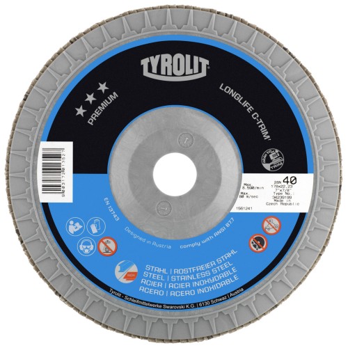Tyrolit Disco de láminas C-TRIM recto 178x22,23 ZA40 PREMIUM acero/inox