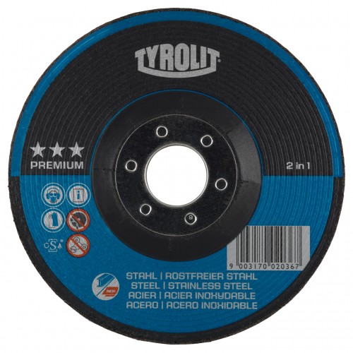 Tyrolit Discos de desbaste 2in1 para acero y acero inoxidable 115 x 7 #27E 115x7x22,23 A24Q-BFX