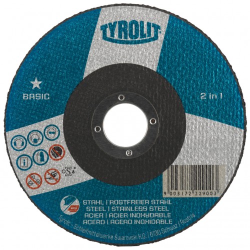 Tyrolit Discos de corte 2in1 para acero y acero inoxidable 125 x 1,6 #41C 125x1,6x22,23 A46Q-BFB