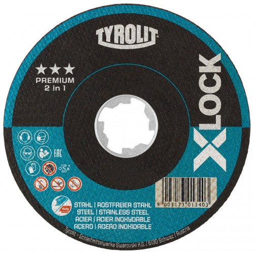 Tyrolit Discos de corte *** X-LOCK para acero y acero inoxidable 125 x 1,6 #41F 125x1,6x22,23/XL A46Q-BFP