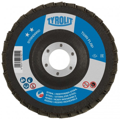 Tyrolit Discos de láminas TWINFLAP para acero y acero inoxidable 115 #27XLA 115x22,23 ZAZA40Q-B