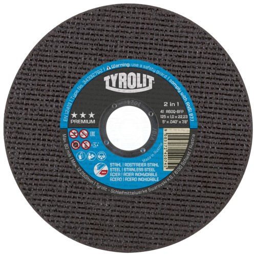 Tyrolit Disco de corte recto 115x2,5x22,23 A30 PREMIUM acero/inox