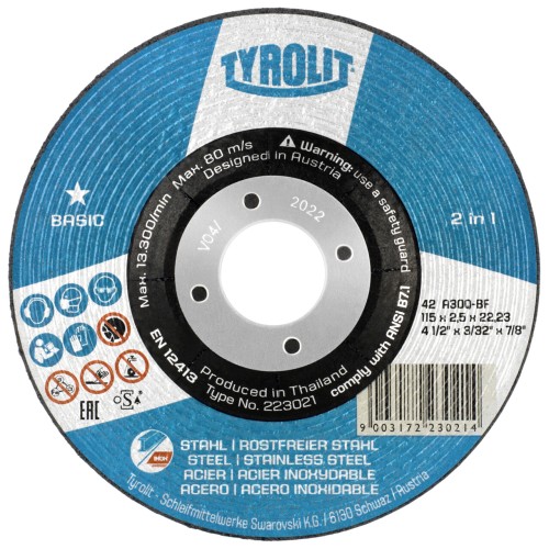 Tyrolit Disco de corte abombado 115x2,5x22,23 A30 BASIC acero/inox