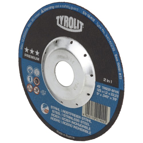 Tyrolit Disco de corte abombado 125x1,2x22,23 A46 PREMIUM acero/inox