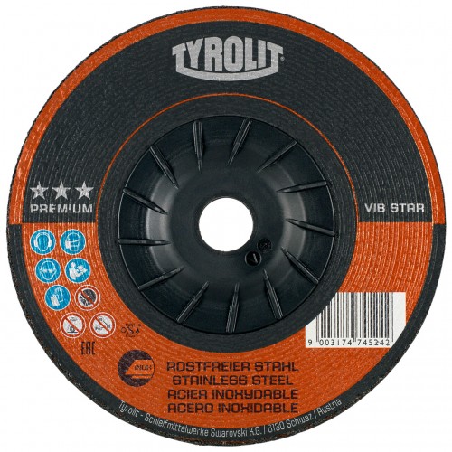 Tyrolit Discos de desbaste VIBSTAR para acero inoxidable 178 x 7 #27EV 178x7x22,23 A30R-BFX