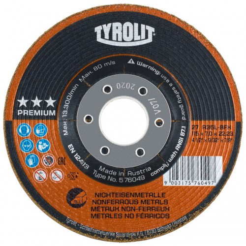 Tyrolit Discos de desbaste para metales no férricos 115 x 7 #27E 115x7x22,23 A36L-BFX