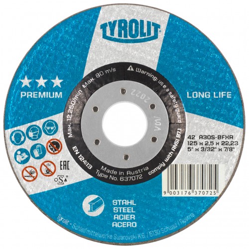 Tyrolit Discos de corte LONGLIFE para acero 125 x 2,5 #42F 125x2,5x22,23 A30S-BFXA