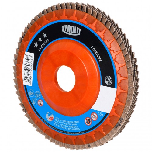 Tyrolit Discos de láminas LONGLIFE para acero y acero inoxidable 115 #28SLN 115x22,23 ZA120Q-B