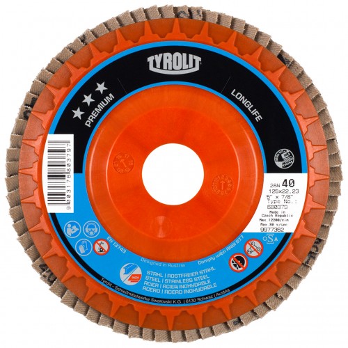 Tyrolit Discos de láminas LONGLIFE para acero y acero inoxidable 125 #28SLN 125x22,23 ZA40Q-B