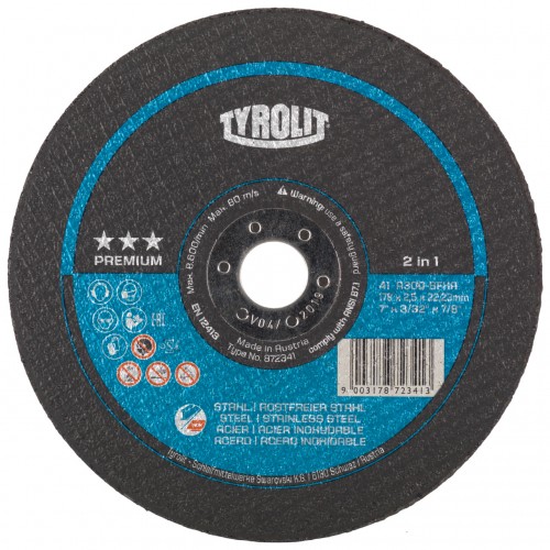 Tyrolit Discos de corte 2in1 para acero y acero inoxidable 178 x 2,5 #41F 178x2,5x22,23 A30Q-BFXA