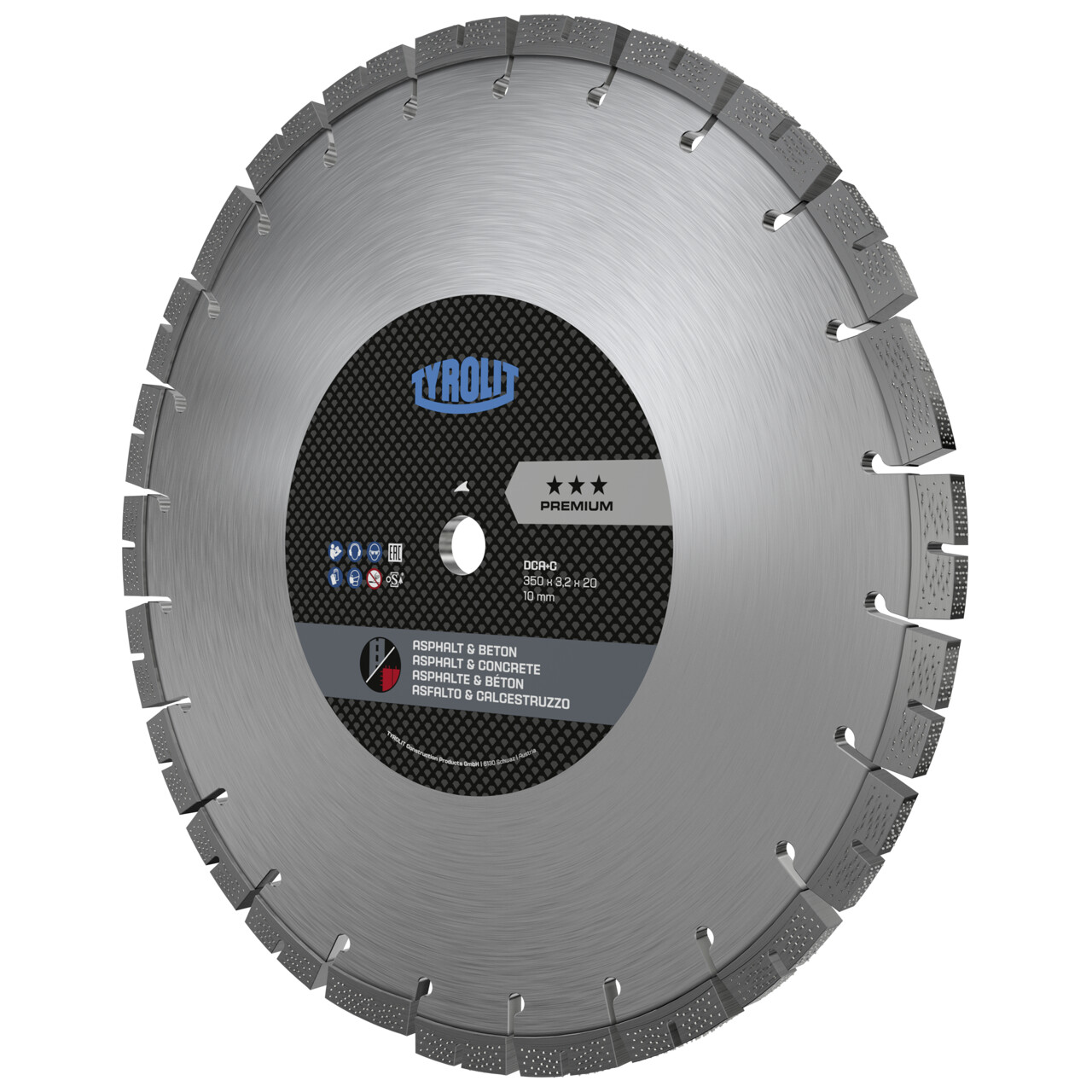 Tyrolit DCA+C Sierras para corte en seco 350x3,2x25,4 PREMIUM asfalto y hormigón