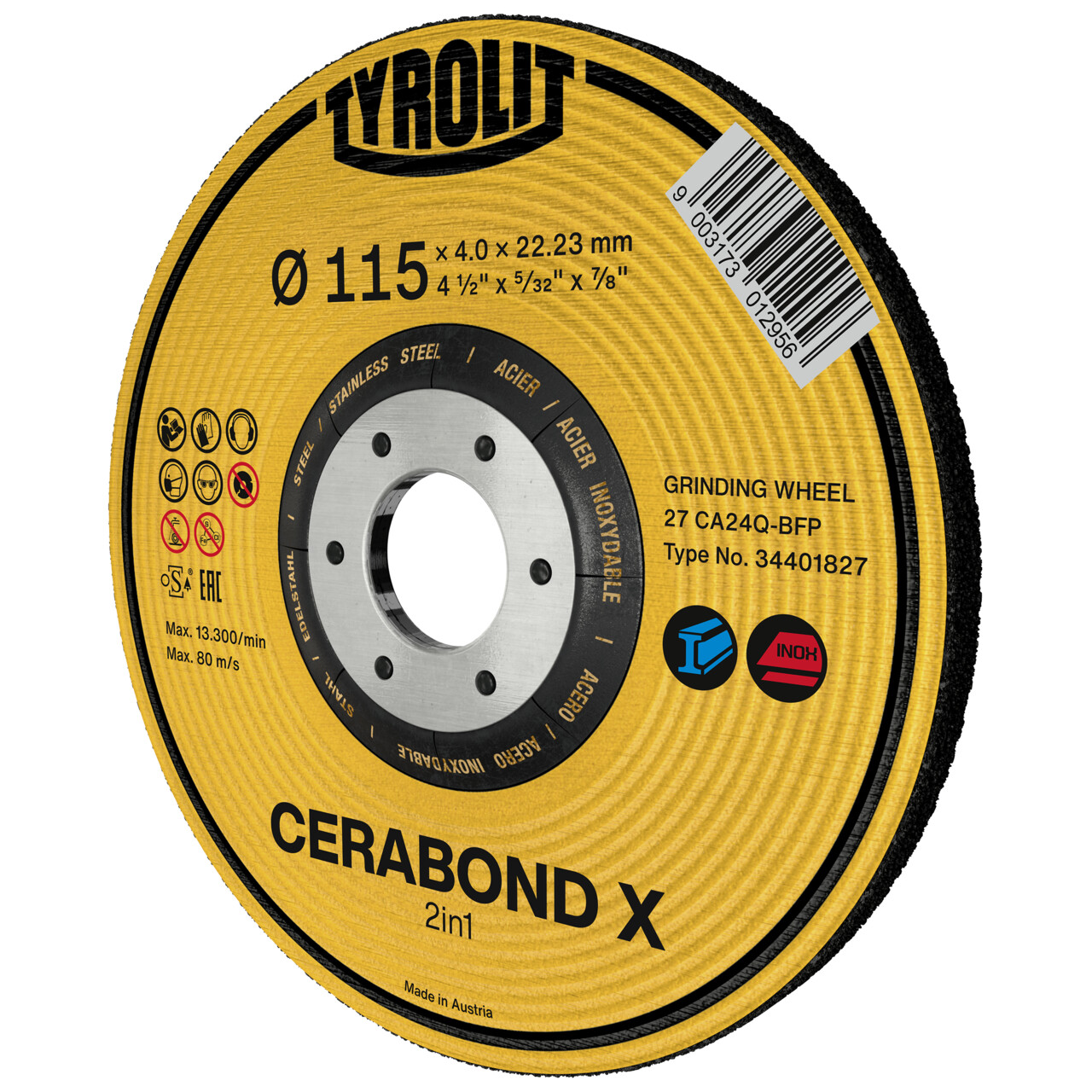 Tyrolit disco de debaste CERABOND X 125x7x22,23 mm CA24Q acero/inox