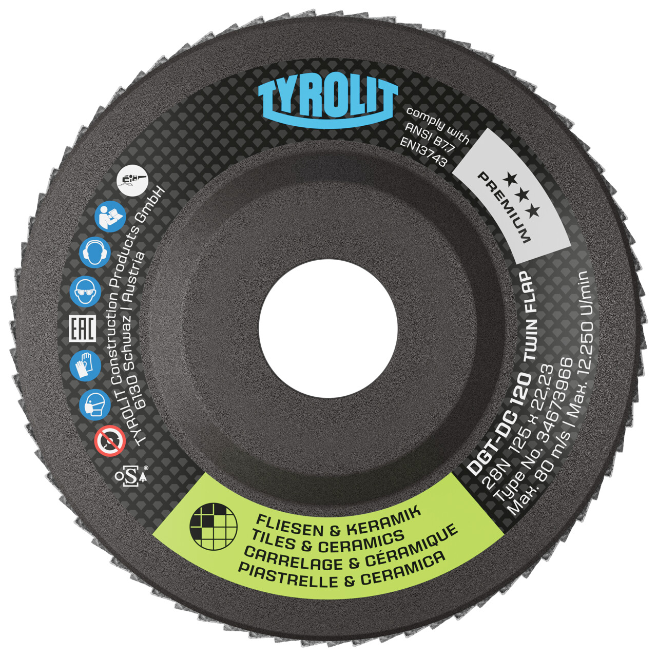 TyrolitDisco de láminas TWINFLAP recto 125x22,23 mm 28N D/C60 piedra PREMIUM