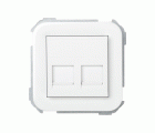 Placa de voz y datos plana con guardapolvo para 2 conectores RJ45 AMP blanco Simon 31