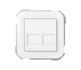 Placa de voz y datos plana con guardapolvo para 2 conectores RJ45 AMP blanco Simon 31