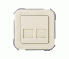 Placa de voz y datos plana con guardapolvo para 2 conectores RJ45 AMP marfil Simon 31