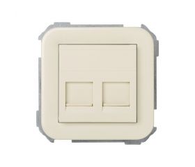 Placa de voz y datos plana con guardapolvo para 2 conectores RJ45 AMP marfil Simon 31