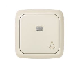Pulsador con grabado luz 10 A 250V~, luminoso incorporado y sistema de embornamiento rápido marfil Simon 31