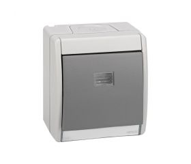 Pulsador monobloc IP55 10AX 250V~ con sistema de embornamiento rápido gris Simon Aqua