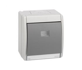 Conmutador monobloc IP55 10AX 250V~ con sistema de embornamiento rápido gris Simon Aqua