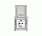 Base de enchufe schuko monobloc 10-16A 250V~ con t.t. lateral con emb. a tornillo para superficie gris Simon Aqua