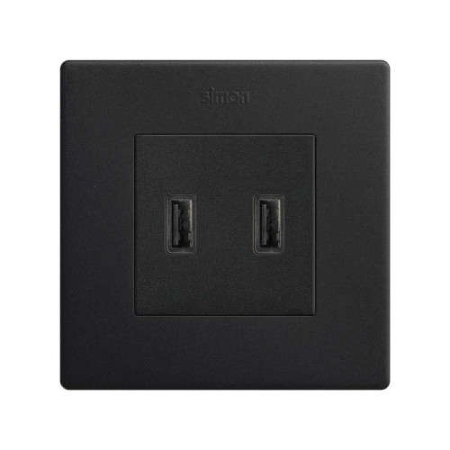 Cargador USB doble 3,1A con smartcharge tipo A negro mate Simon 270