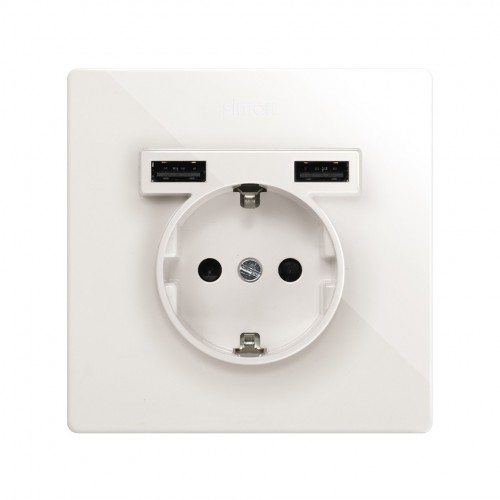 Kit monobloc para 1 elemento con 1 base de enchufe schuko y 2 cargadores USB integrados blanco Simon 270