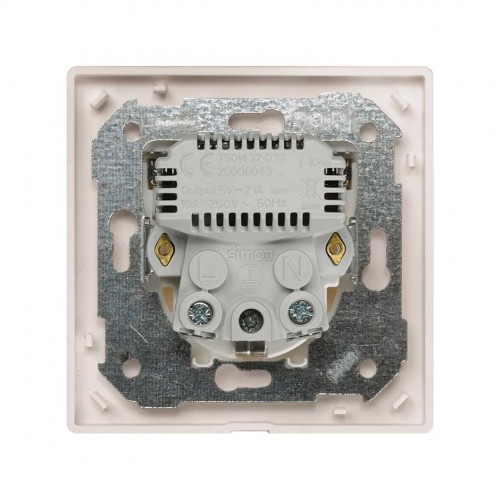 Kit monobloc para 1 elemento con 1 base de enchufe schuko y 2 cargadores USB integrados blanco Simon 270