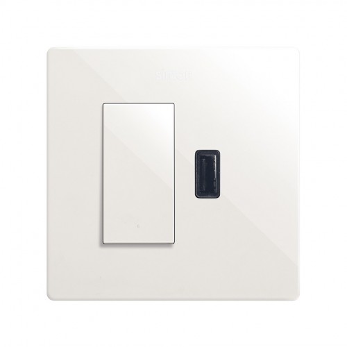 Kit monobloc para 1 elemento con 1 conmutador pulsante y 1 cargador USB 2,1A blanco Simon 270