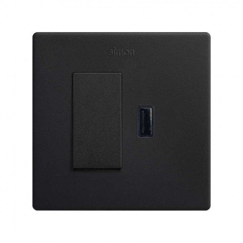 Kit monobloc para 1 elemento con 1 conmutador pulsante y 1 cargador USB 2,1A negro mate Simon 270