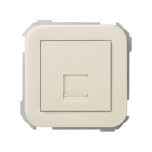 Placa de voz y datos plana con guardapolvo para 1 conector RJ45 AMP® marfil Simon 31