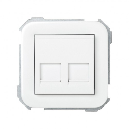 Placa de voz y datos plana con guardapolvo para 2 conectores RJ45 AMP blanco Simon 31