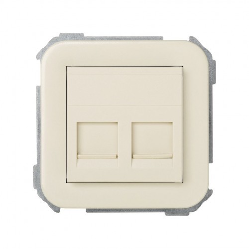 Placa de voz y datos plana con guardapolvo para 2 conectores RJ45 AMP marfil Simon 31