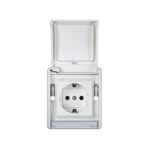 Base de enchufe schuko componible IP55 16AX con sistema de embornamiento rápido blanco Simon Aqua