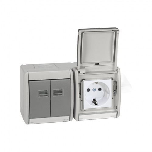 Caja de superficie estanca para 2 elementos horizontal gris Simon Aqua