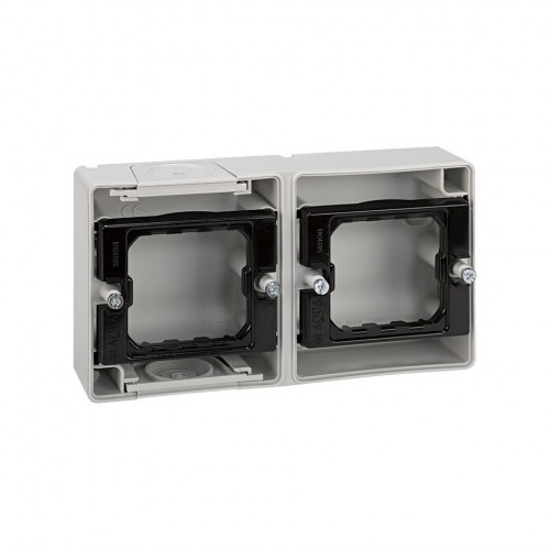 Caja de superficie estanca para 2 elementos horizontal gris Simon Aqua