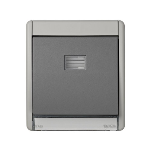 Pulsador monobloc IP55 10AX 250V~ con sistema de embornamiento rápido gris Simon Aqua